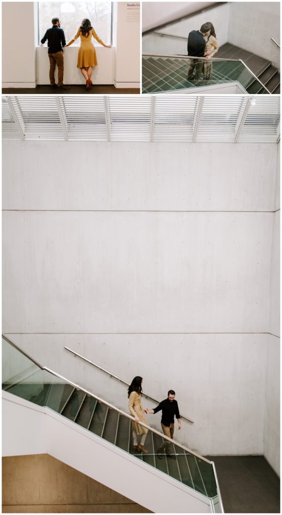 Boston Wedding Photographer Museum of Fine Arts Engagement on stairs