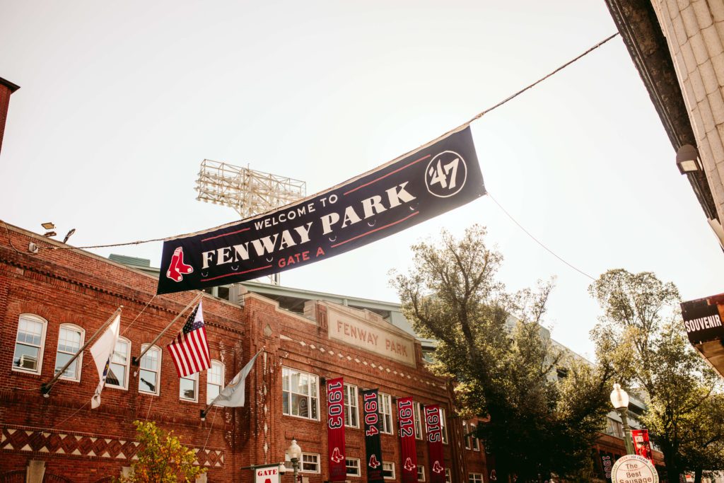 Fenway Park sign during Boston engagement photo session