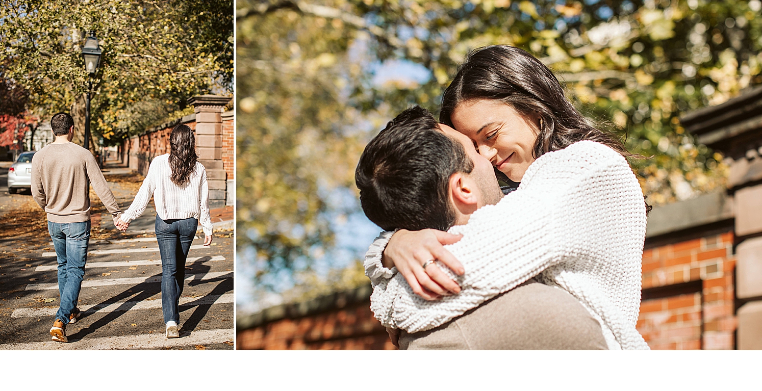 Boston couple during engagement photos in Cambridge MA