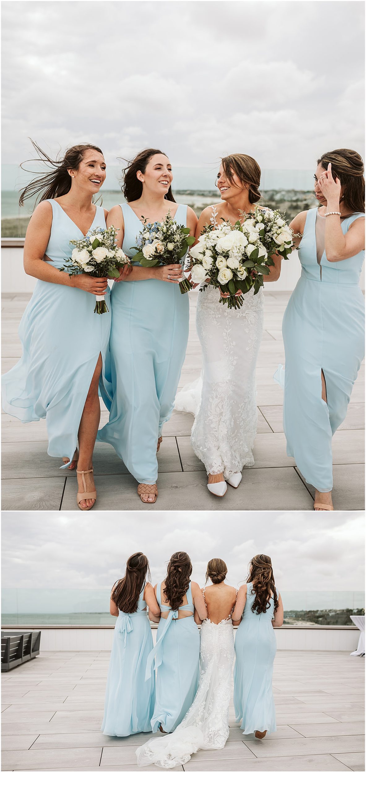 Light blue bridesmaids Cape Cod wedding