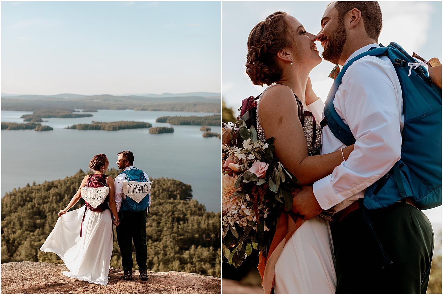 couple-with-just-married-signs-for-nh-elopement