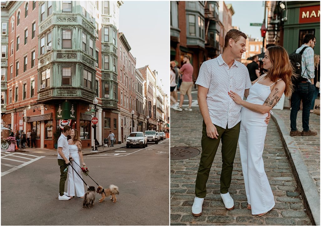 Boston engagement photos North End all white outfits