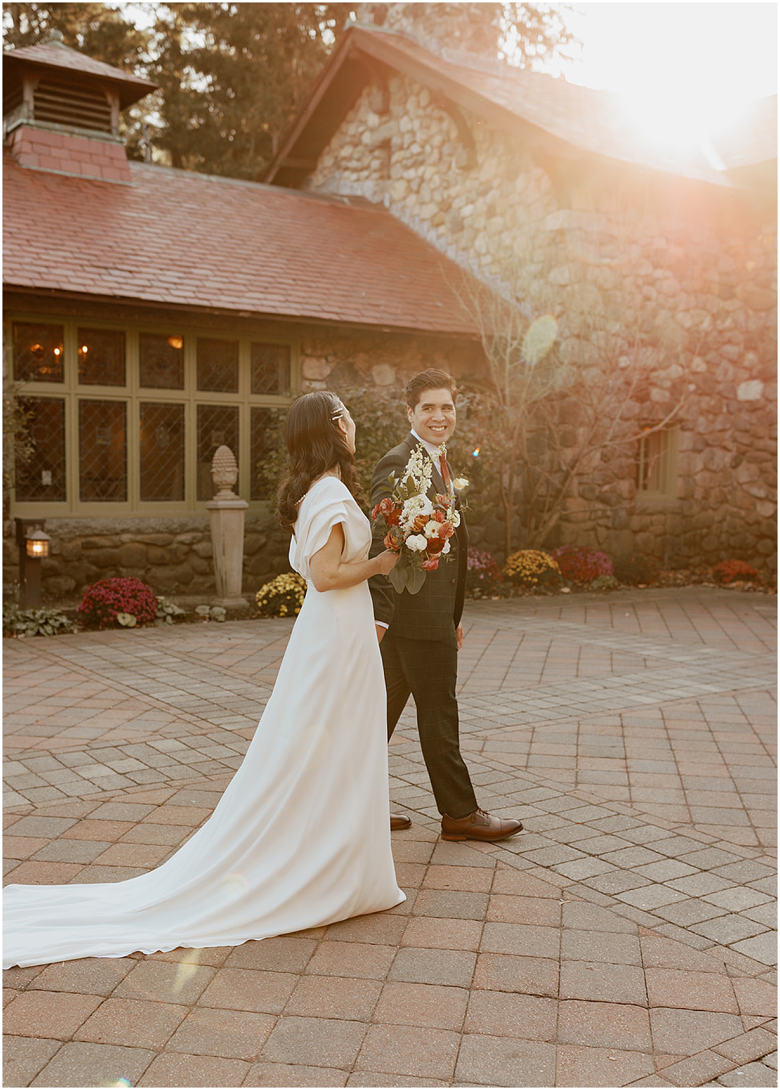 Bride and groom at their November Willowdale Estate wedding
