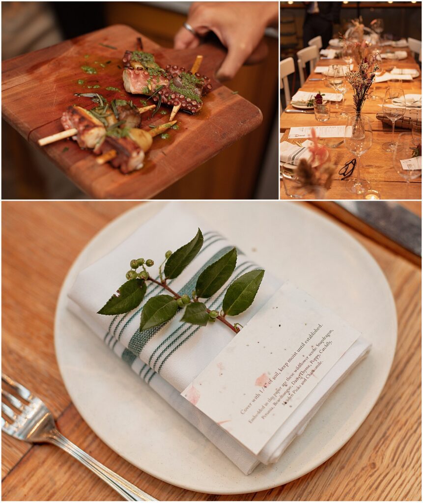 Wedding table decor and food at Boston restaurant wedding venue Terra at Eataly