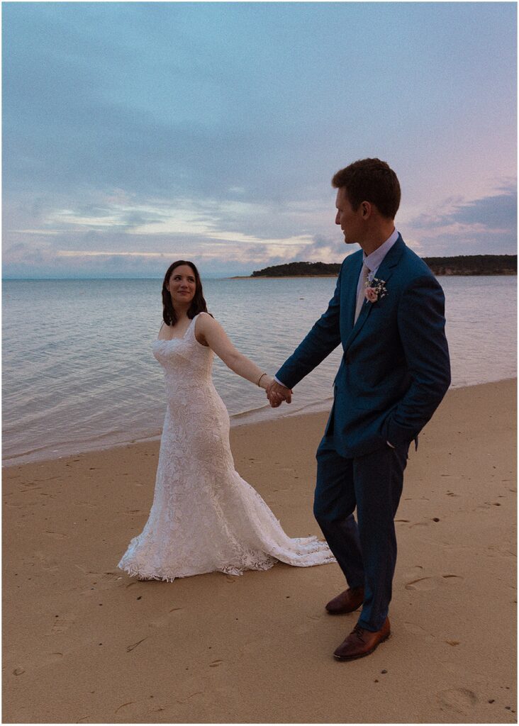 Bride and groom at their Cape Cod beach wedding at the Chequessett Club
