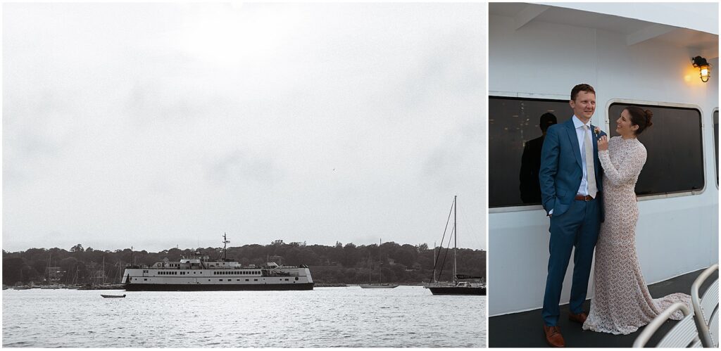 Bride and groom riding the ferry back from Martha's Vineyard