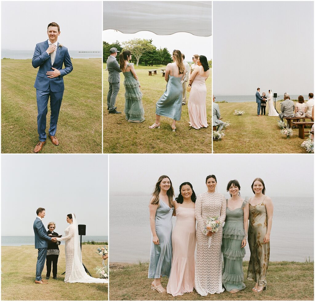 Bride, groom, and their guests at a Martha's Vineyard wedding ceremony