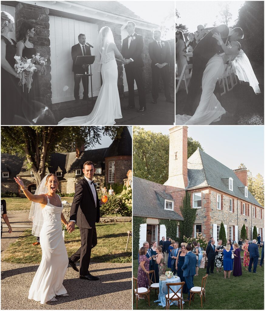 Bride and groom at their wedding ceremony at their summer wedding in Rhode Island