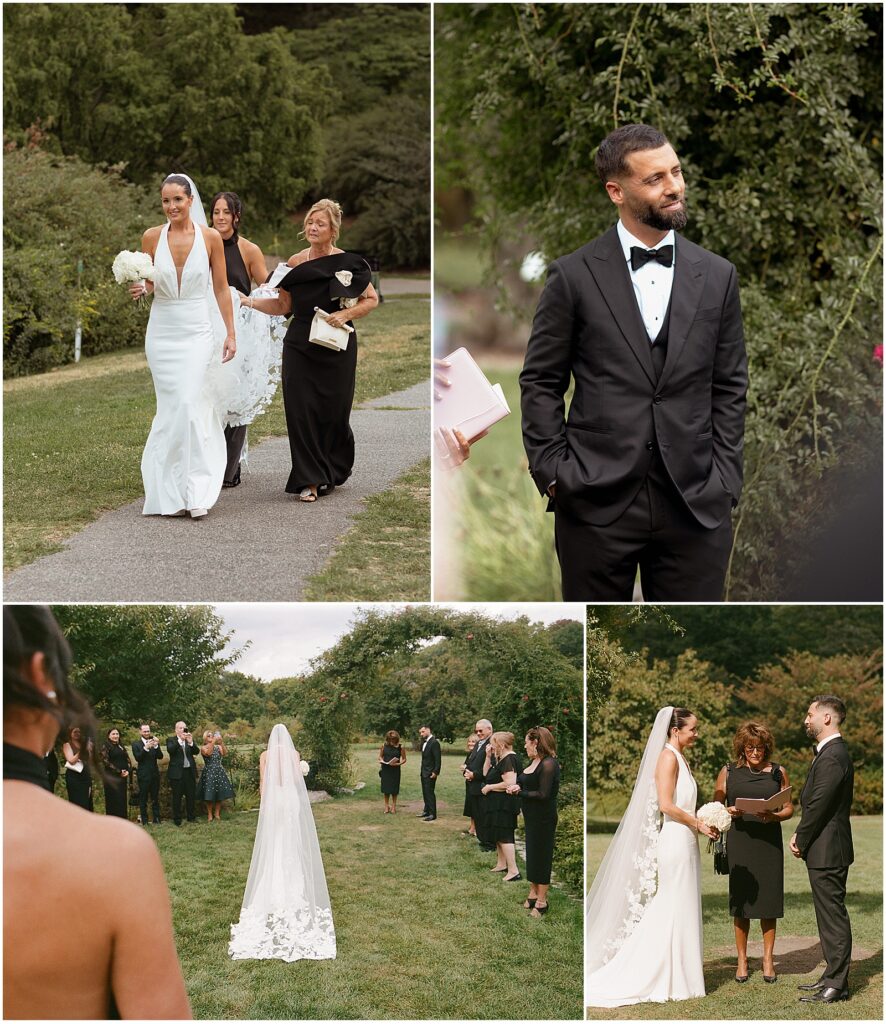 Bride and groom at their wedding ceremony in Boston at the Arnold Arboretum