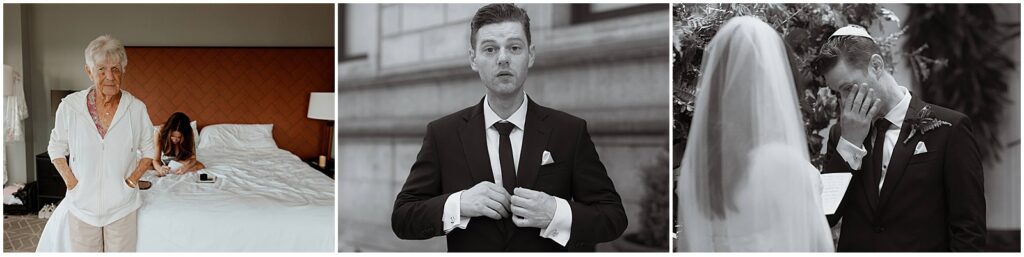 Bride and groom getting ready for their Boston wedding
