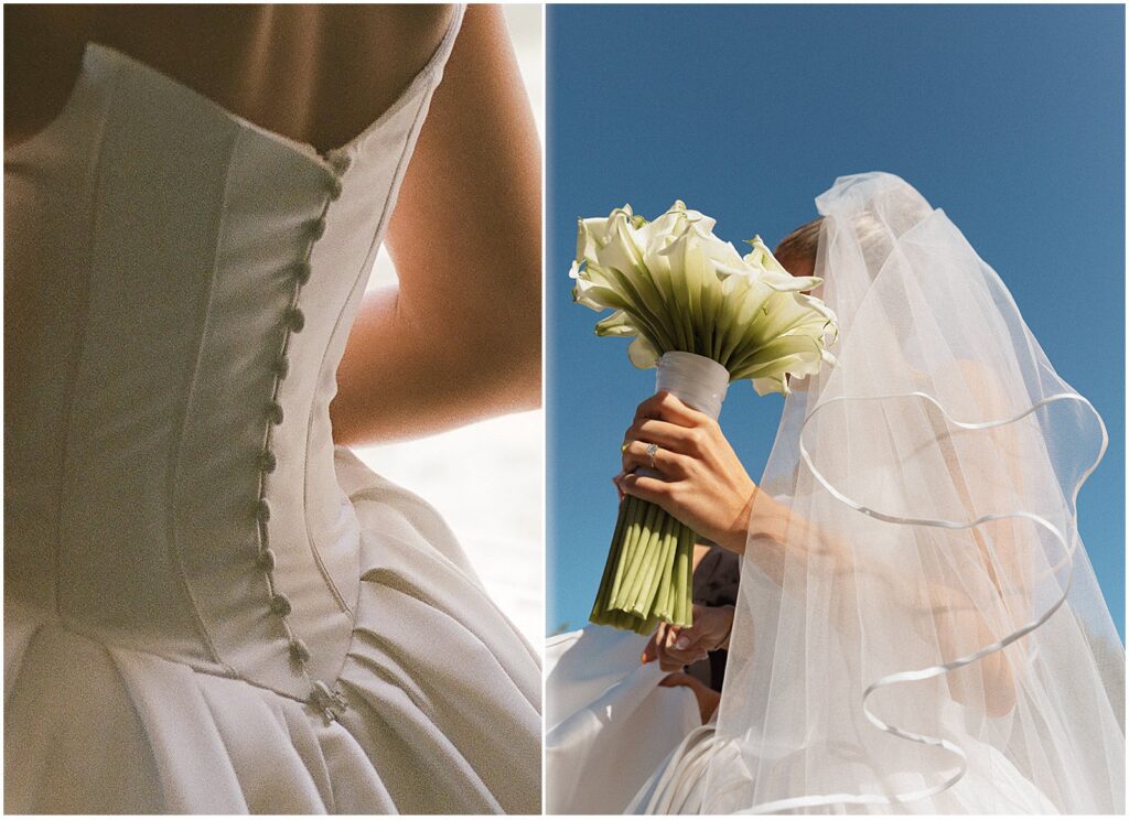 Up close details of a bride's gown for her Boston wedding