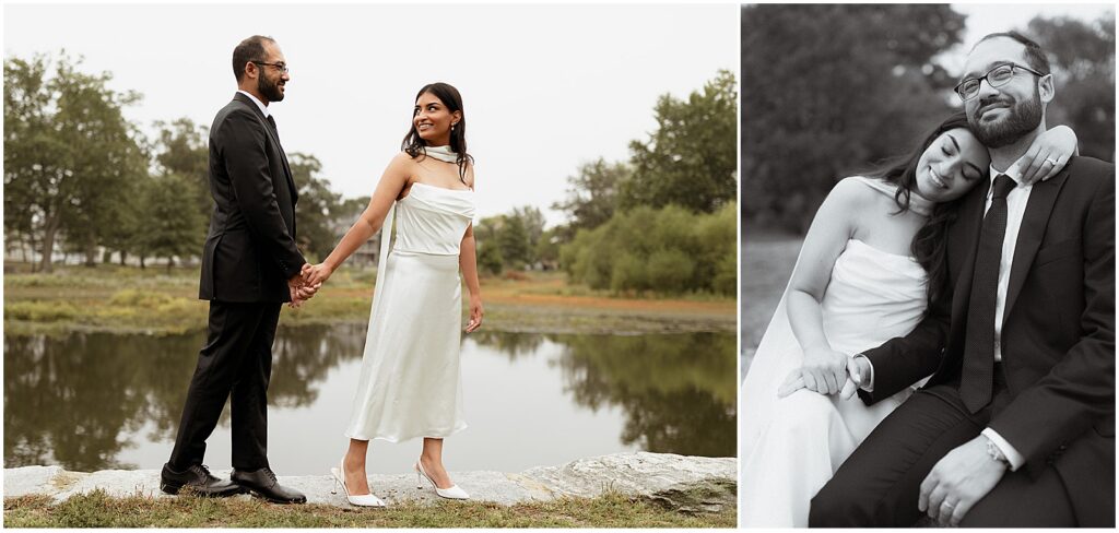 Bride and groom celebrating their elopement in Worcester, MA