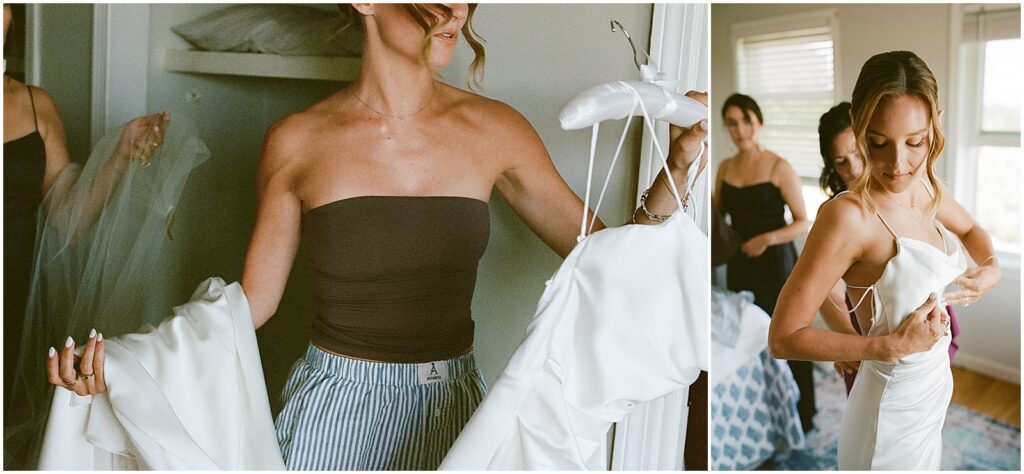 Boston bride getting dressed for her wedding taken by a candid wedding photographer