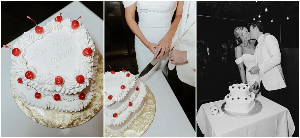 Boston couple cutting their personalized wedding cake at their reception