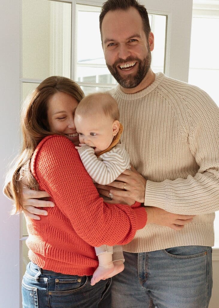 Boston family taking family photos at home