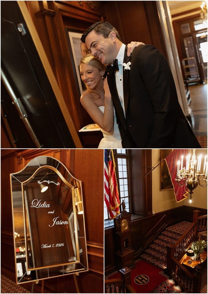 Bride and groom arriving to their Harvard Club wedding in Boston
