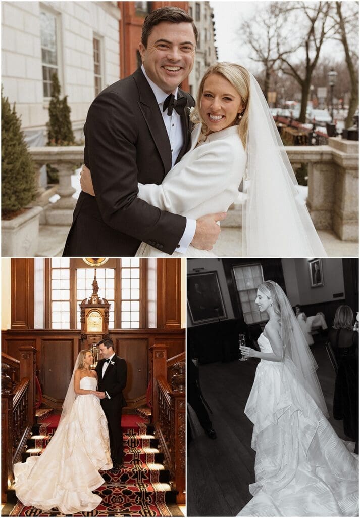 Bride and groom taking portraits at their Harvard Club Boston wedding
