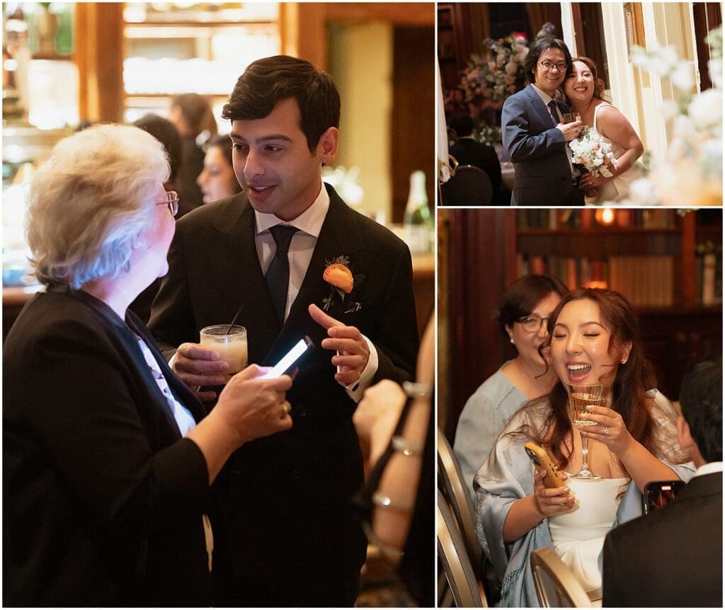Couple and their guests enjoying their engagement party at the Hampshire House in Boston, MA