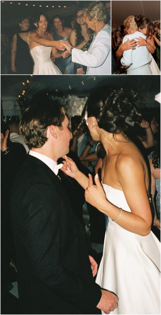 Bride and groom dancing with their guests at their Floriana wedding in Ipswich, MA
